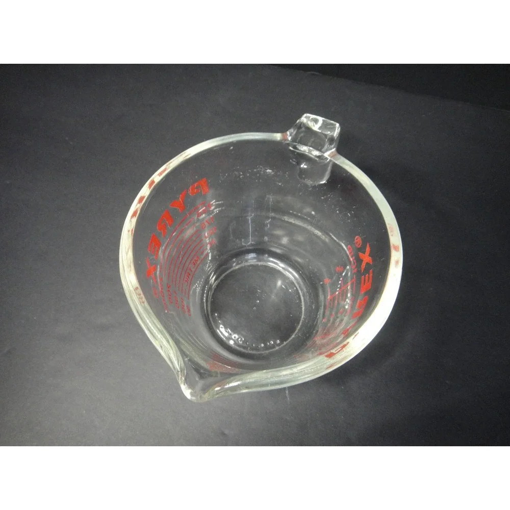 Vintage Pyrex #508 1 Cup 8oz 250ml Glass Measuring Cup Red Lettering Made in USA